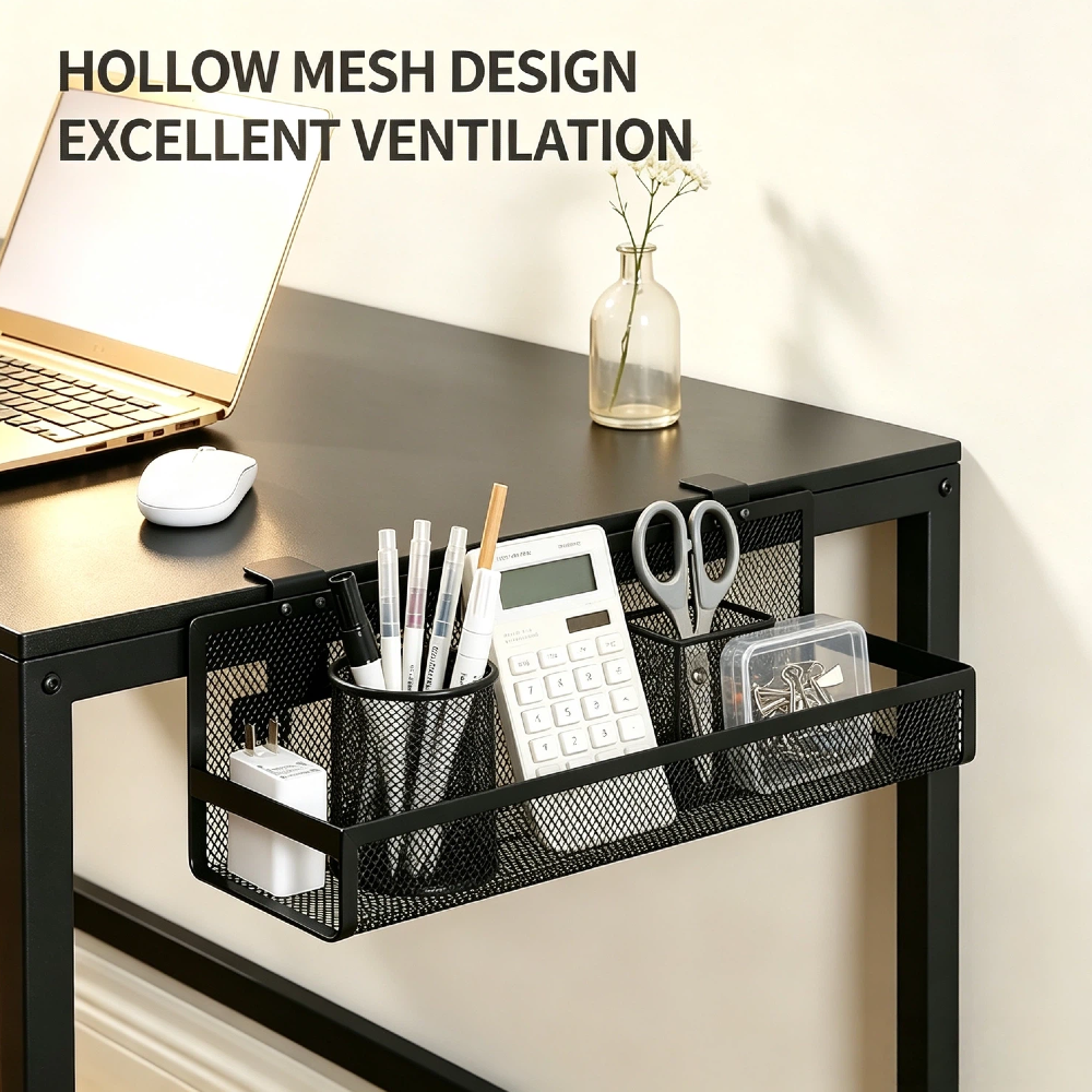 DaS Professional Metal Mesh Clamp on No Drill Under Desk Cable Management Tray Wire Organizer Rack for Office Gaming Desk
