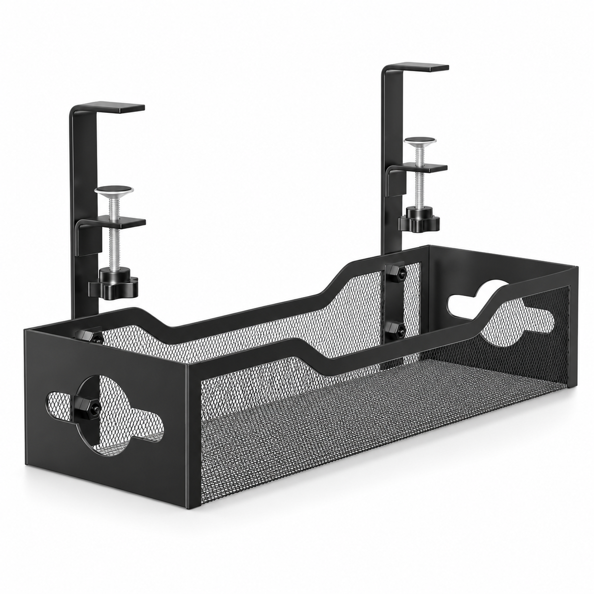 Office Under Desk Cable Management Tray Metal Mesh Cable Organizer with Clamp Mount Standing Cable Manager