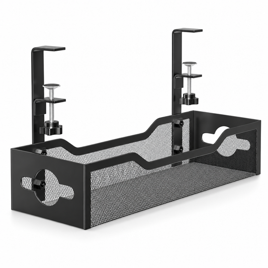 Office Under Desk Cable Management Tray Metal Mesh Cable Organizer with Clamp Mount Standing Cable Manager