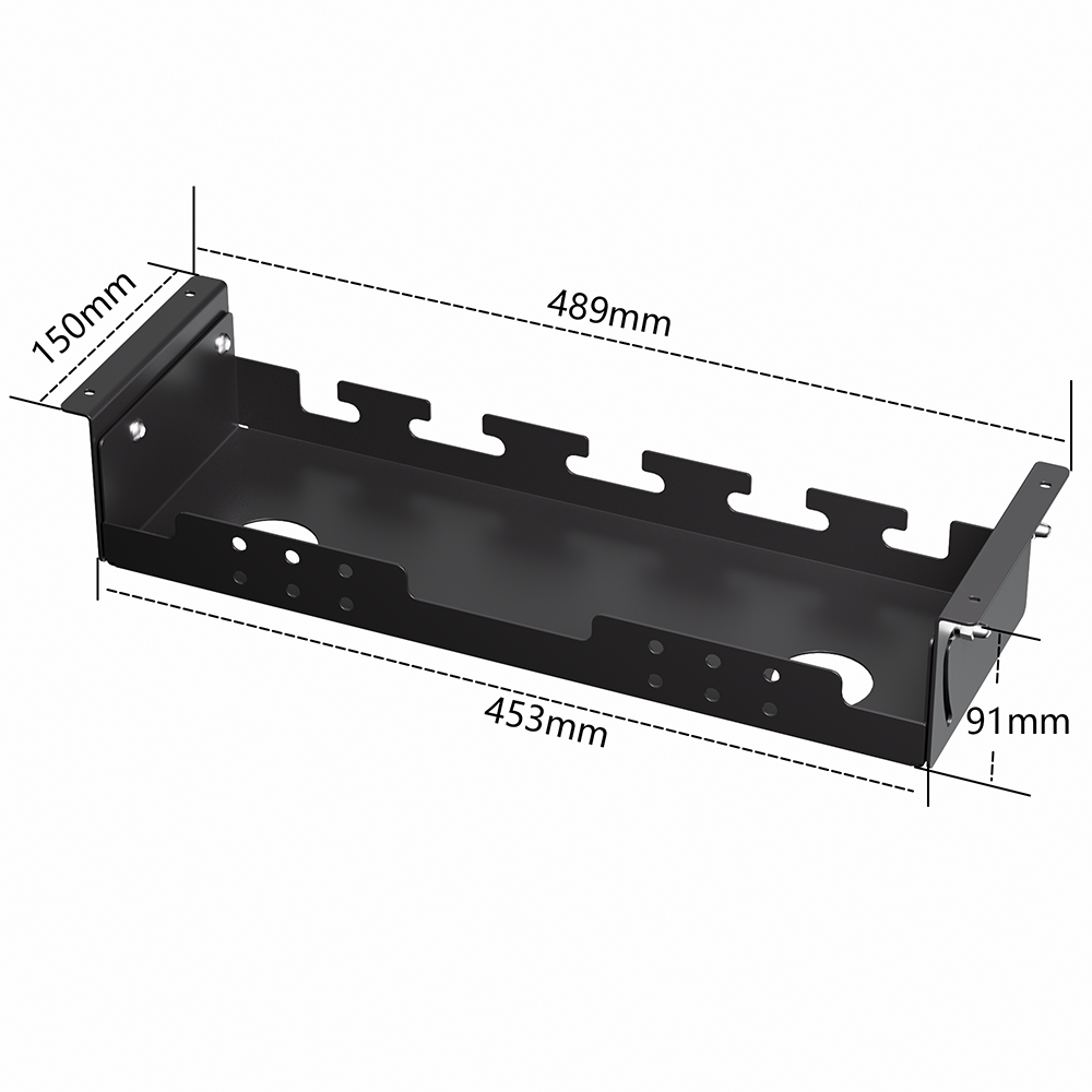 Carbon Steel Under Desk Cable Management Tray No Drill Wire Management 489*150*91mm for Adjustable Desk