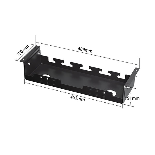 Carbon Steel Under Desk Cable Management Tray No Drill Wire Management 489*150*91mm for Adjustable Desk