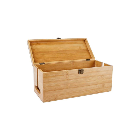 Bamboo Cable Management Box, Hider Cord Organizer Box Storage Holder for Desk
