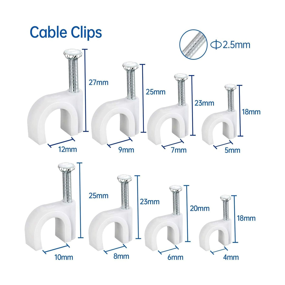 Round Steel Cable Clips Wall PE Cable Clip Nail Line Card for Cement Plastic Cable Clip Nail
