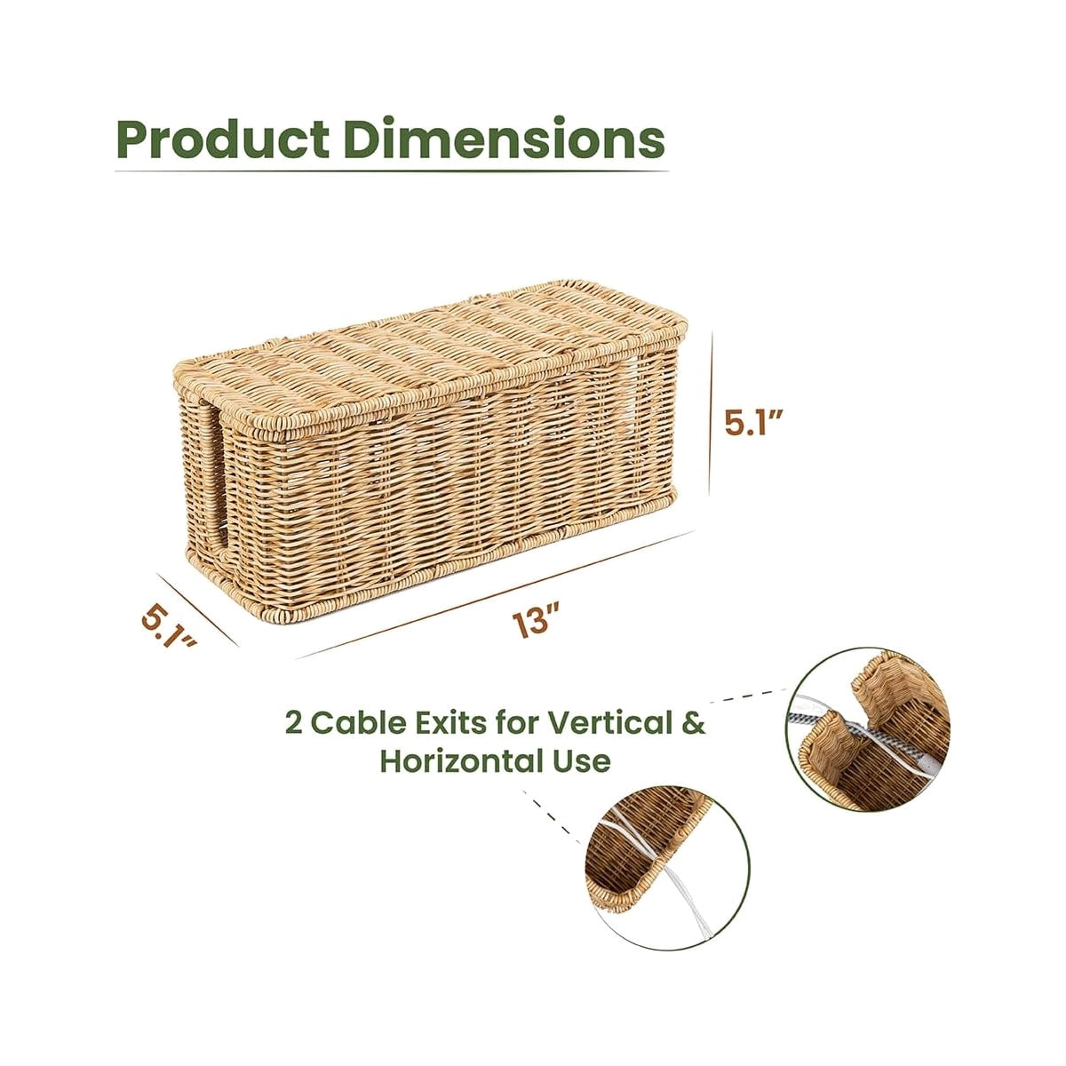 Handcrafted Modern Wood Cable Management Box 2 Open Slots Hide TV Cables Computer Router USB Hub Power Board Wire Organizer