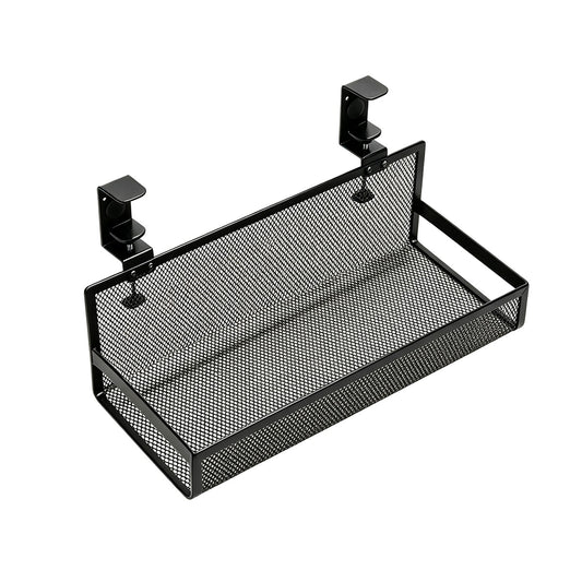 No Drill Clamp in Desk Side Cable Storage Basket Black Metal Mesh Under Desk Cable Holder