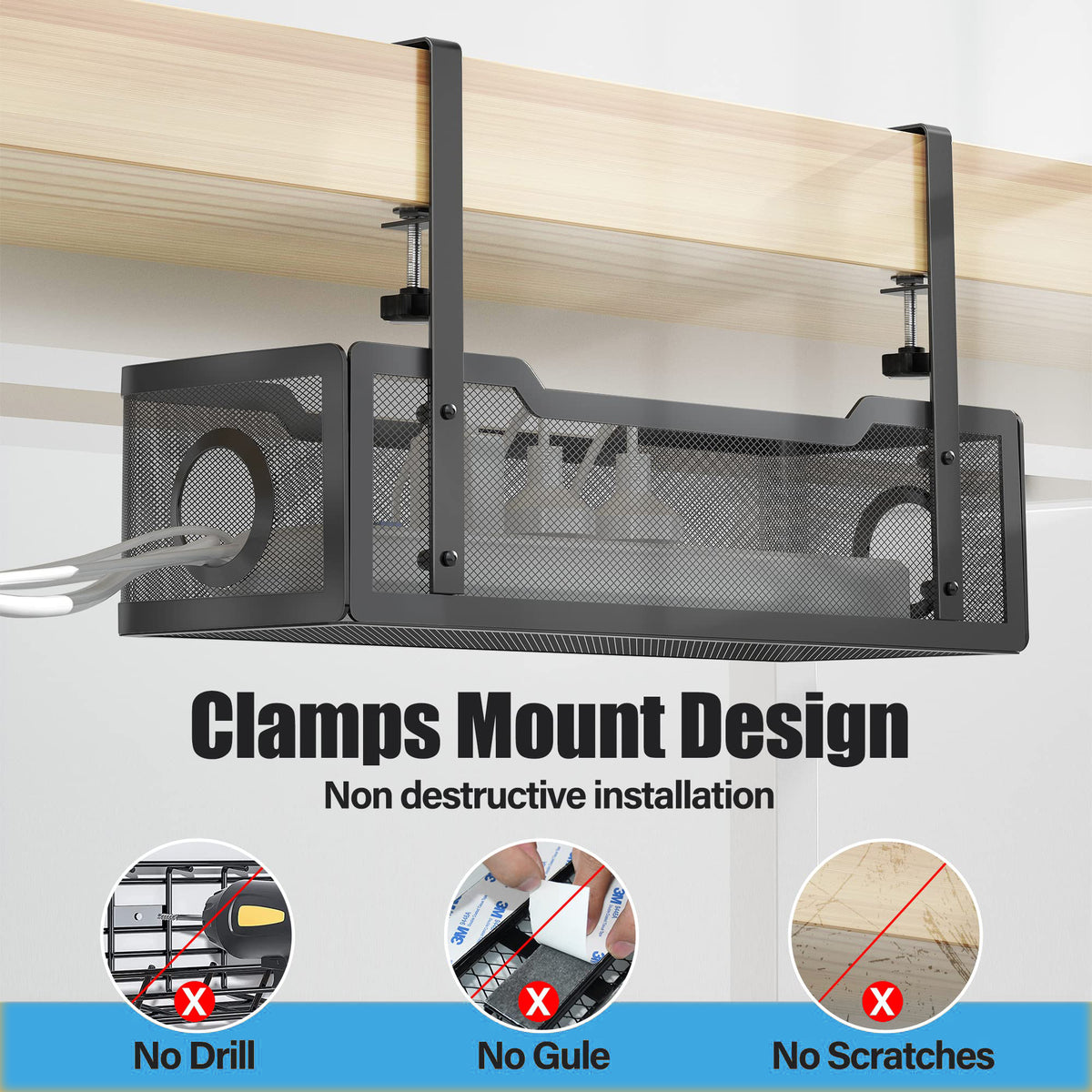 Under Desk Cable Management Tray Black No Drill Cable Tray With Clamp Desk Cable Management Box