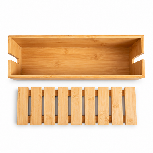 Creative Bamboo Wire Storage Organizer Box Polished Technique for Mobile Phone Data Cable Management