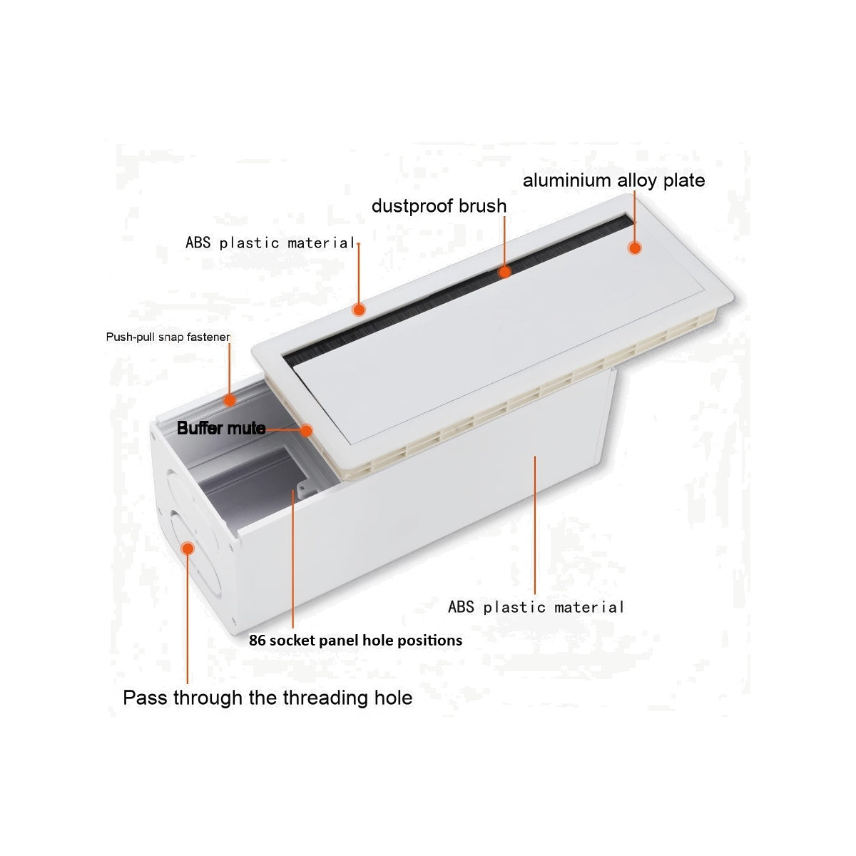 Office Workstation Aluminum Cable Box Entry Cover with Rectangular Desk Cable Ring