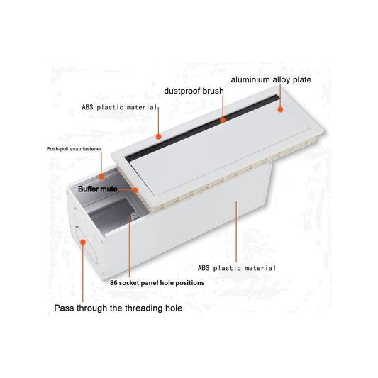Office Workstation Aluminum Cable Box Entry Cover with Rectangular Desk Cable Ring