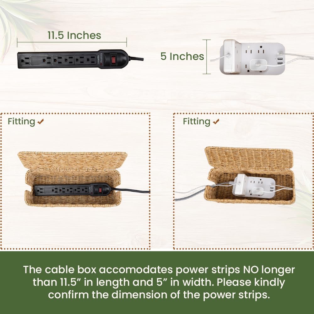 Handcrafted Modern Wood Cable Management Box 2 Open Slots Hide TV Cables Computer Router USB Hub Power Board Wire Organizer
